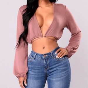Dalena Tie Waist crop top in mauve